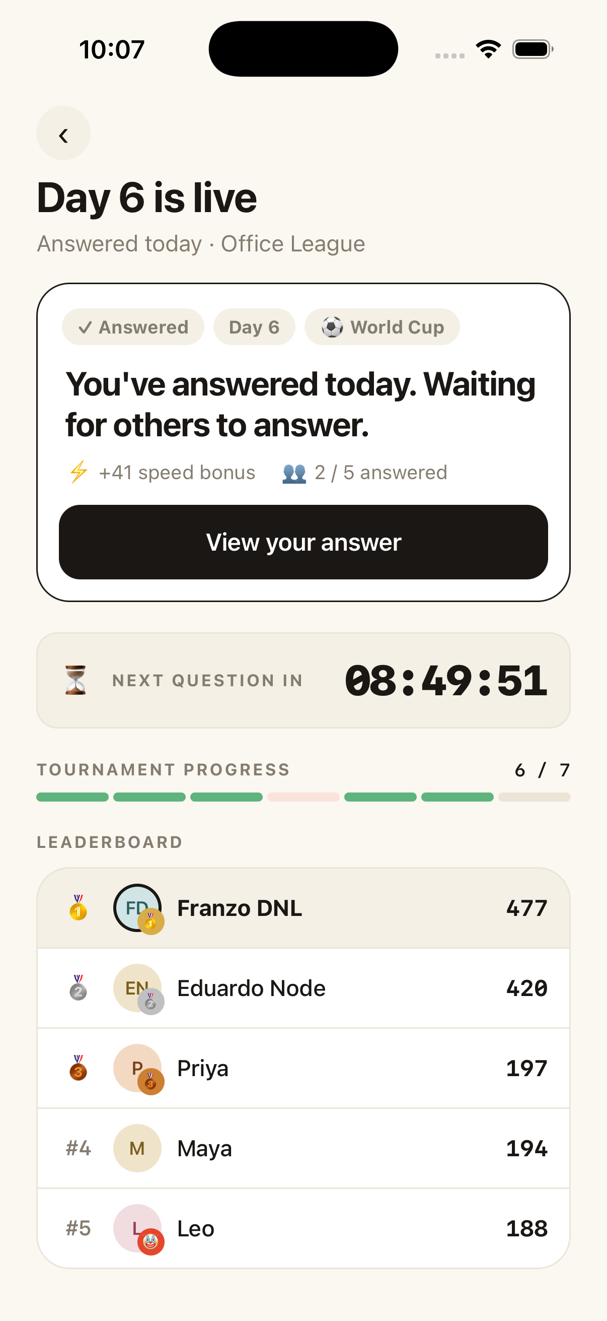 Trivia question screen