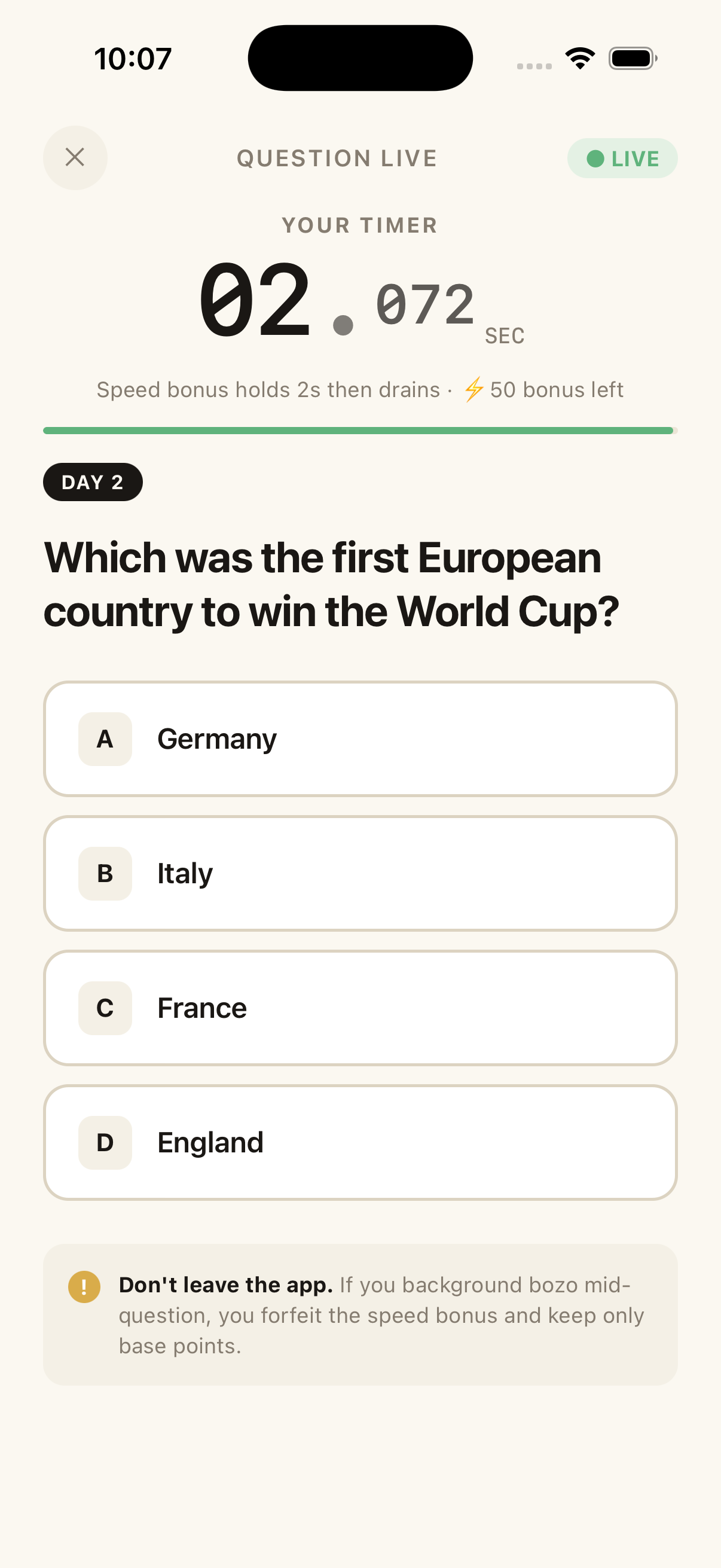 Trivia question screen