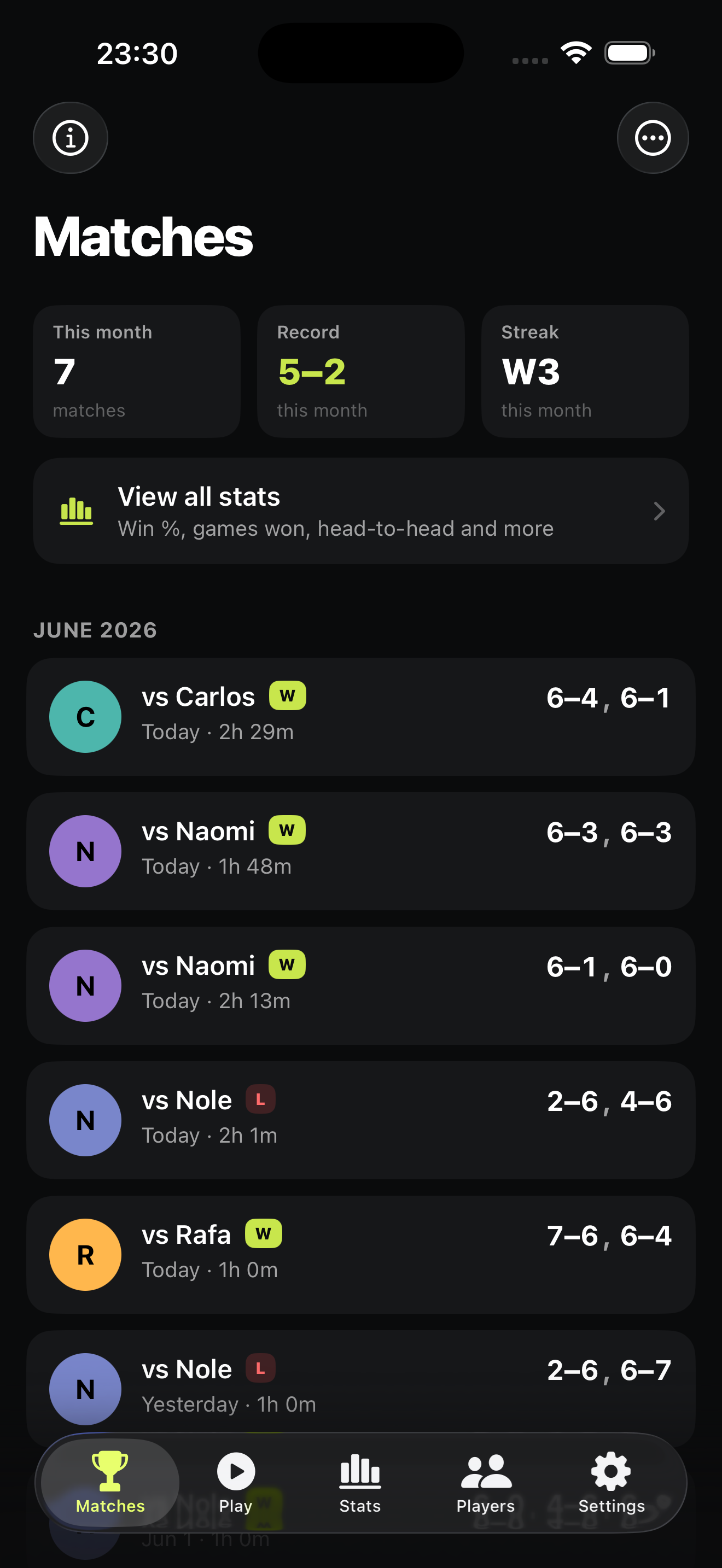 Breakpoint match history on iPhone