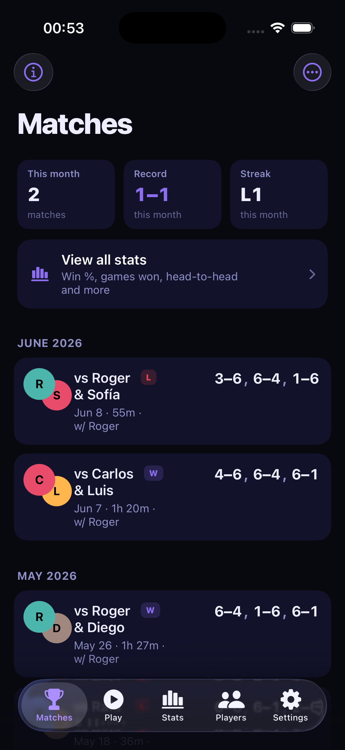 Punto match history on iPhone