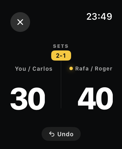 Punto on Apple Watch — live padel scoring